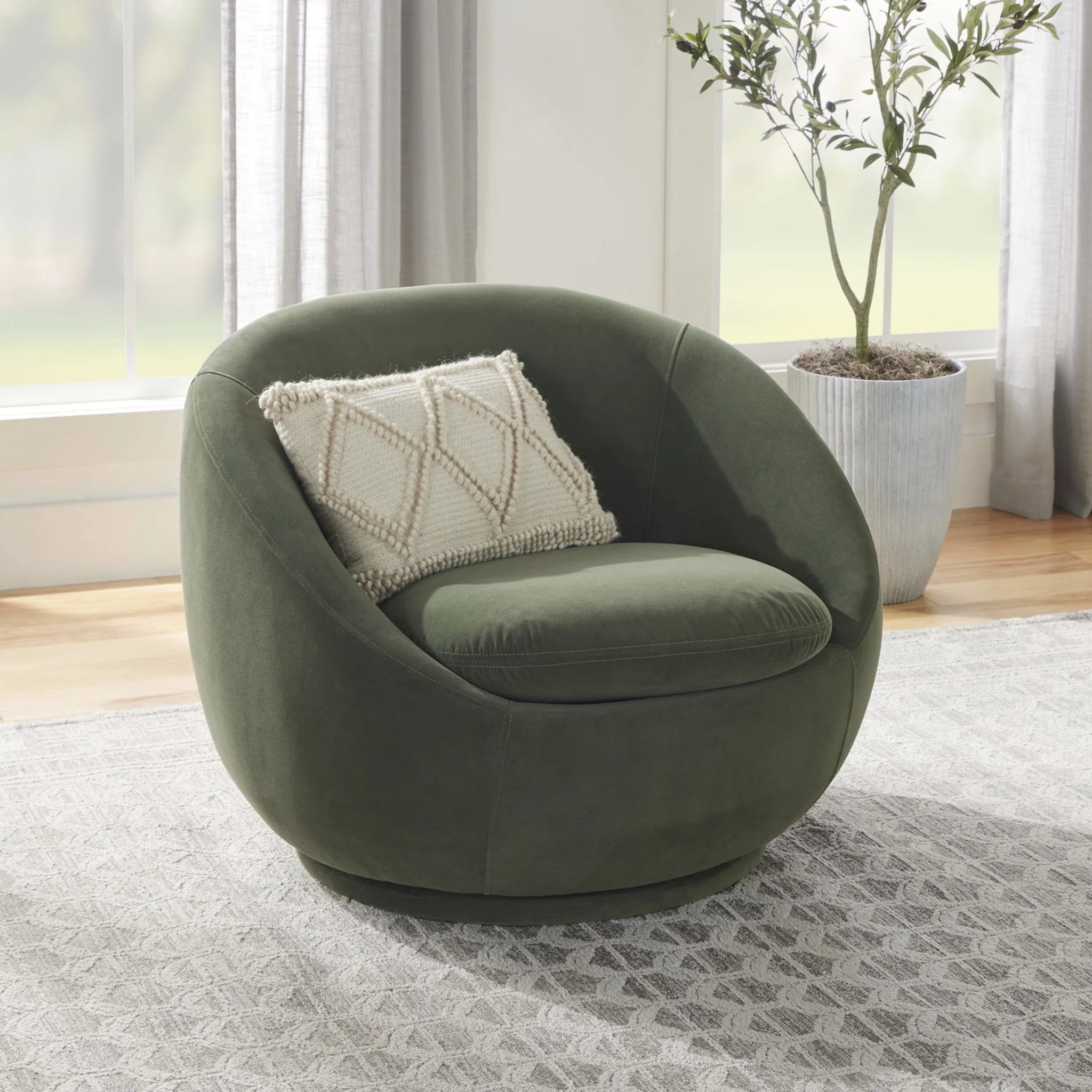 Mira Swivel Chair, Olive Velvet