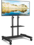 Modern Black Mobile TV Stand Rolling Cart with Wheels for 27 to 60 Inch Tvs, Black Metal Shelf