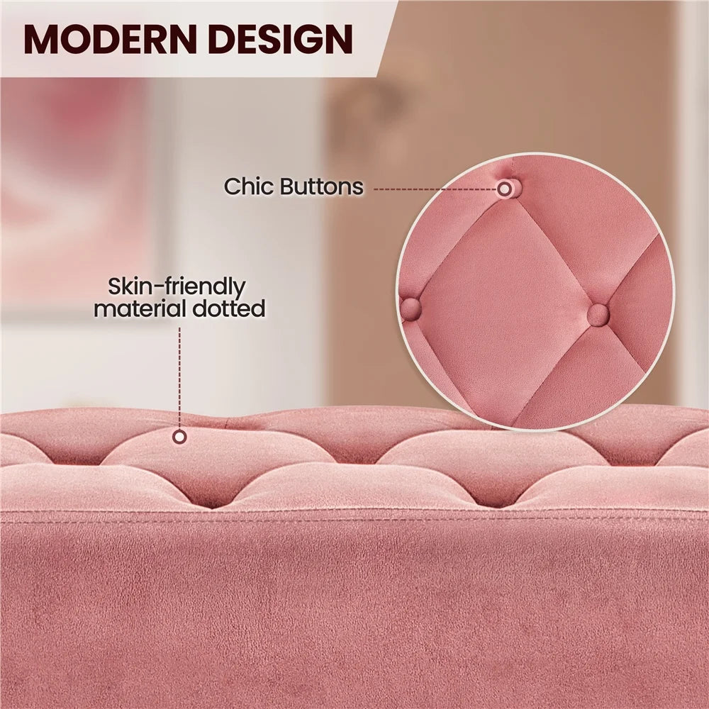 Modern Ottoman Velvet Footstool Bench for Bedroom, Pink