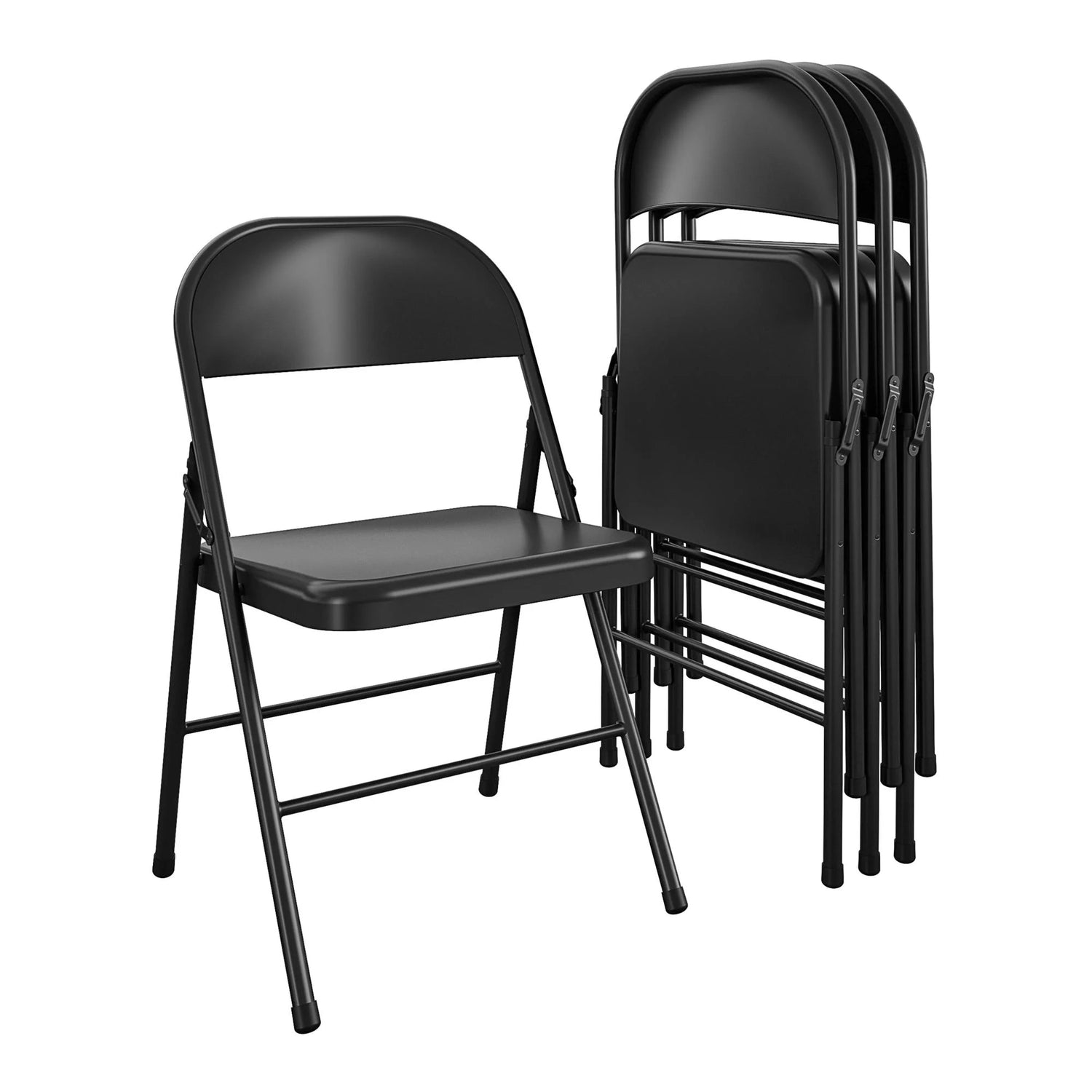 (4 Pack)  All-Steel Metal Folding Chair, Double Braced, Black