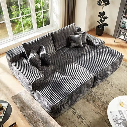 80&quot; Cloud Sectional Couch Sofa Bed,Luxury Deep Seat Plush Corduroy Lounge Oversized Chaise Lounge Sofa Indoor