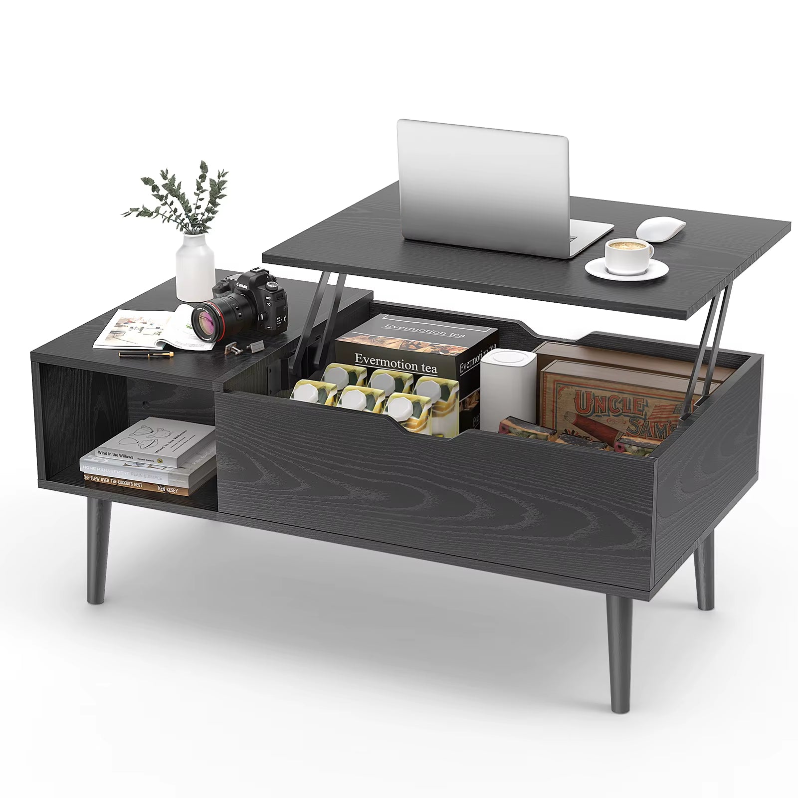 Lift Top Coffee Tables for Living Room 39.37&quot;X19.7&quot; Desk Tea Wood Dining Tables Adjustable Storage Shelf Easy Lift or Lower