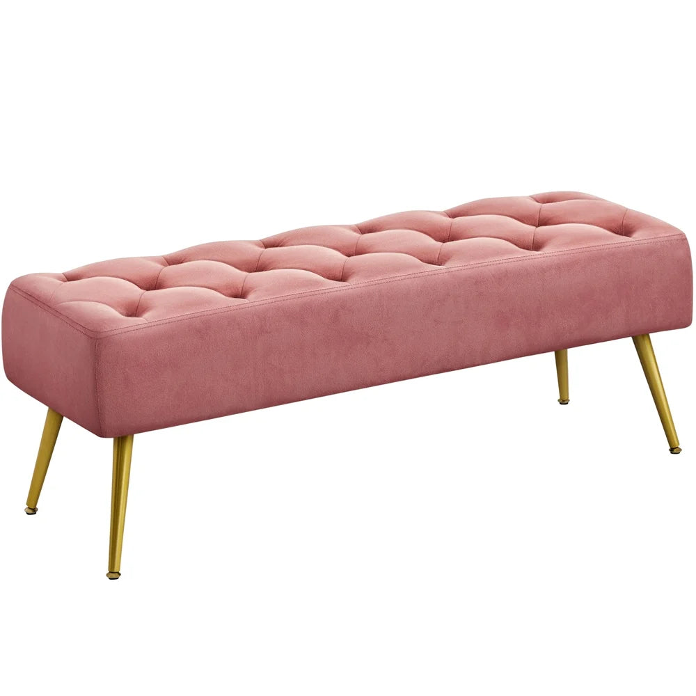 Modern Ottoman Velvet Footstool Bench for Bedroom, Pink