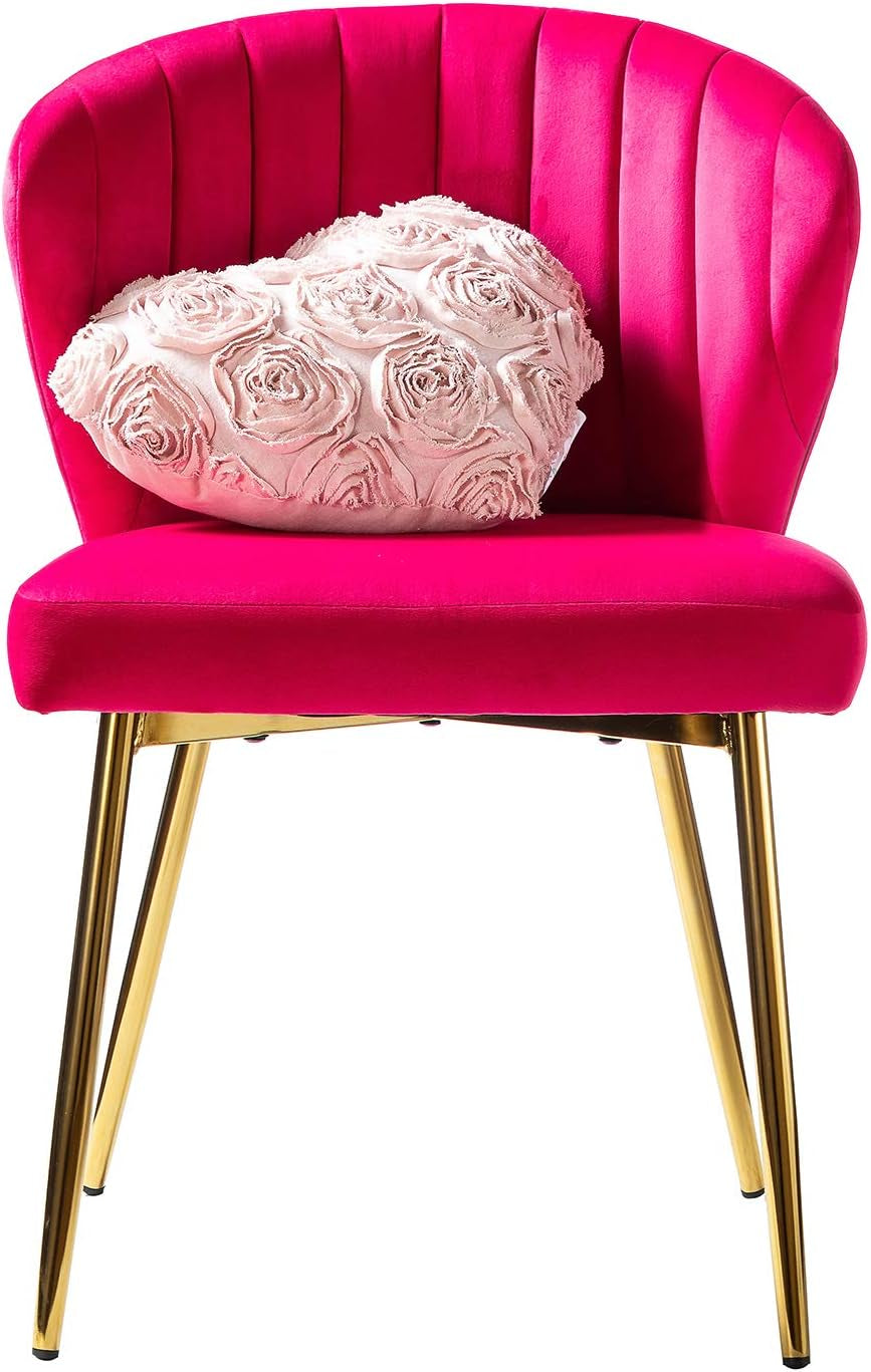 Modern Velvet Accent Chair with Golden Metal Legs, Tufted Back, Fuchsia