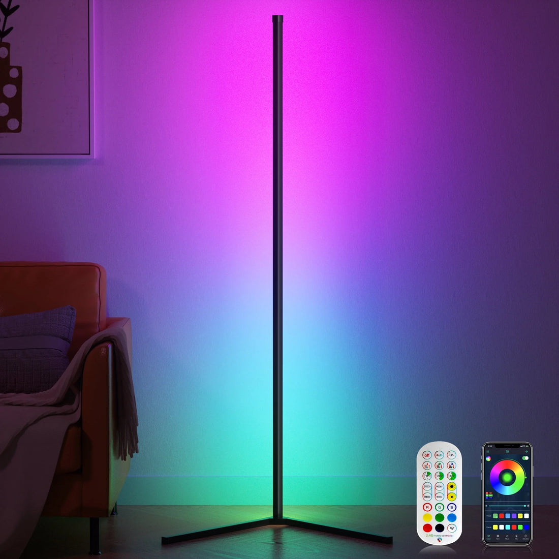 Led Corner Floor Lamp, Smart RGB Floor Lamp with App&amp;Remote, 16 Million Colors Changing, Music Sync, Modern Corner Led Light for Bedroom Living Room and Gaming Room, Timing&amp;Schedule