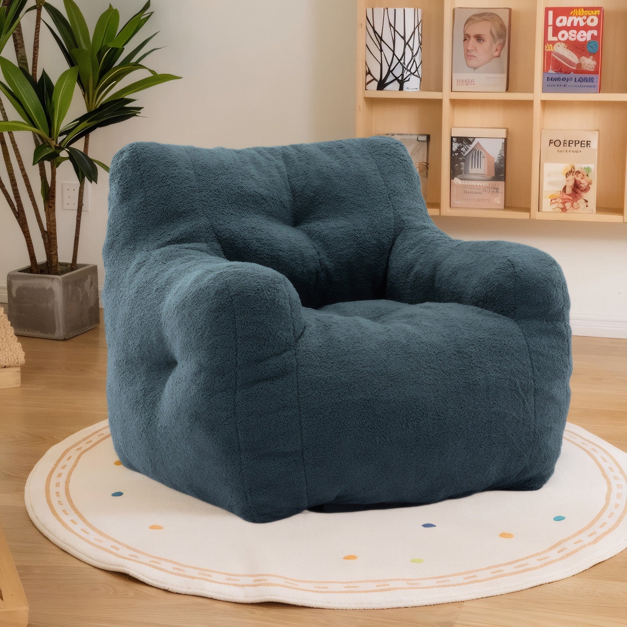 Bean Bag Chairs, Soft Tufted Foam Lazy Sofa with Teddy Fabric for Dorm Bedroom Living Room, Single Leisure Accent Sofa Chair for Adults Teens, Green