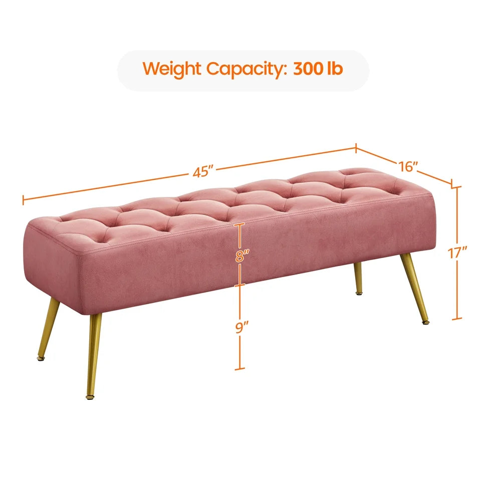 Modern Ottoman Velvet Footstool Bench for Bedroom, Pink