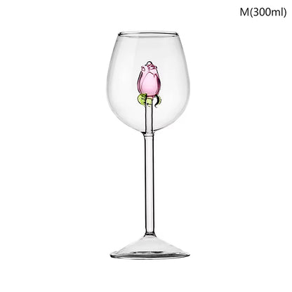 3D Pink Glass Rose Wine Goblet, Red and White Wine Glasses, Perfect Valentine Gift