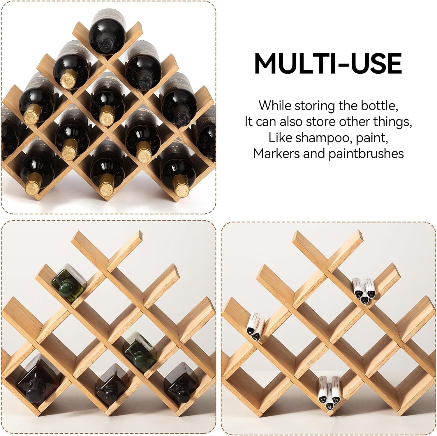 13-Bottle Wooden Wine Rack - 4-Tier Free Standing Display