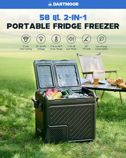 58 Qt Dual Zone Car Fridge Freezer Portable RV Refrigerator DC &amp; AC Power