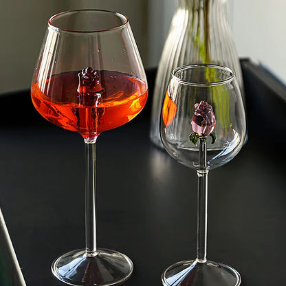 3D Pink Glass Rose Wine Goblet, Red and White Wine Glasses, Perfect Valentine Gift