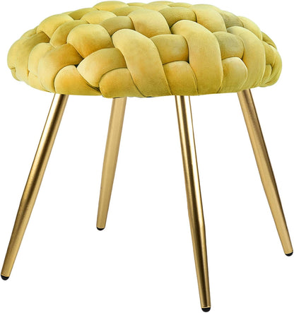 Chartreuse Velvet Accent Stool - Cross Woven