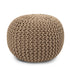 round Pouf Ottoman - Hand Knitted Cable Boho Poof Home Decor Pouffe Circular Footrest for Living Room - Bedroom - Lounge - 100% Cotton (19.5"X19.5"X14"; Beige)