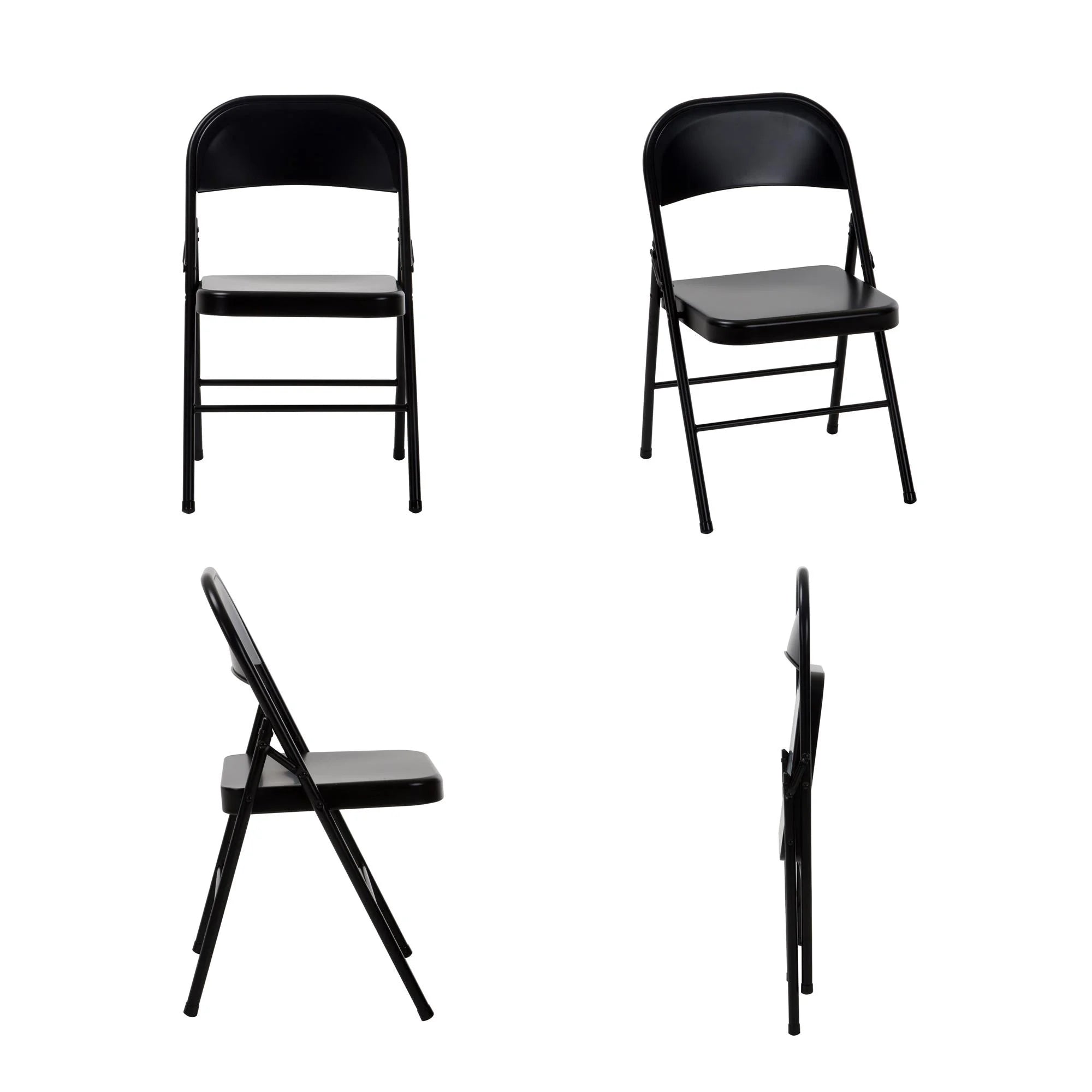 (4 Pack)  All-Steel Metal Folding Chair, Double Braced, Black