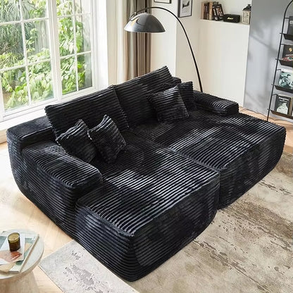 80&quot; Cloud Sectional Couch Sofa Bed,Luxury Deep Seat Plush Corduroy Lounge Oversized Chaise Lounge Sofa Indoor