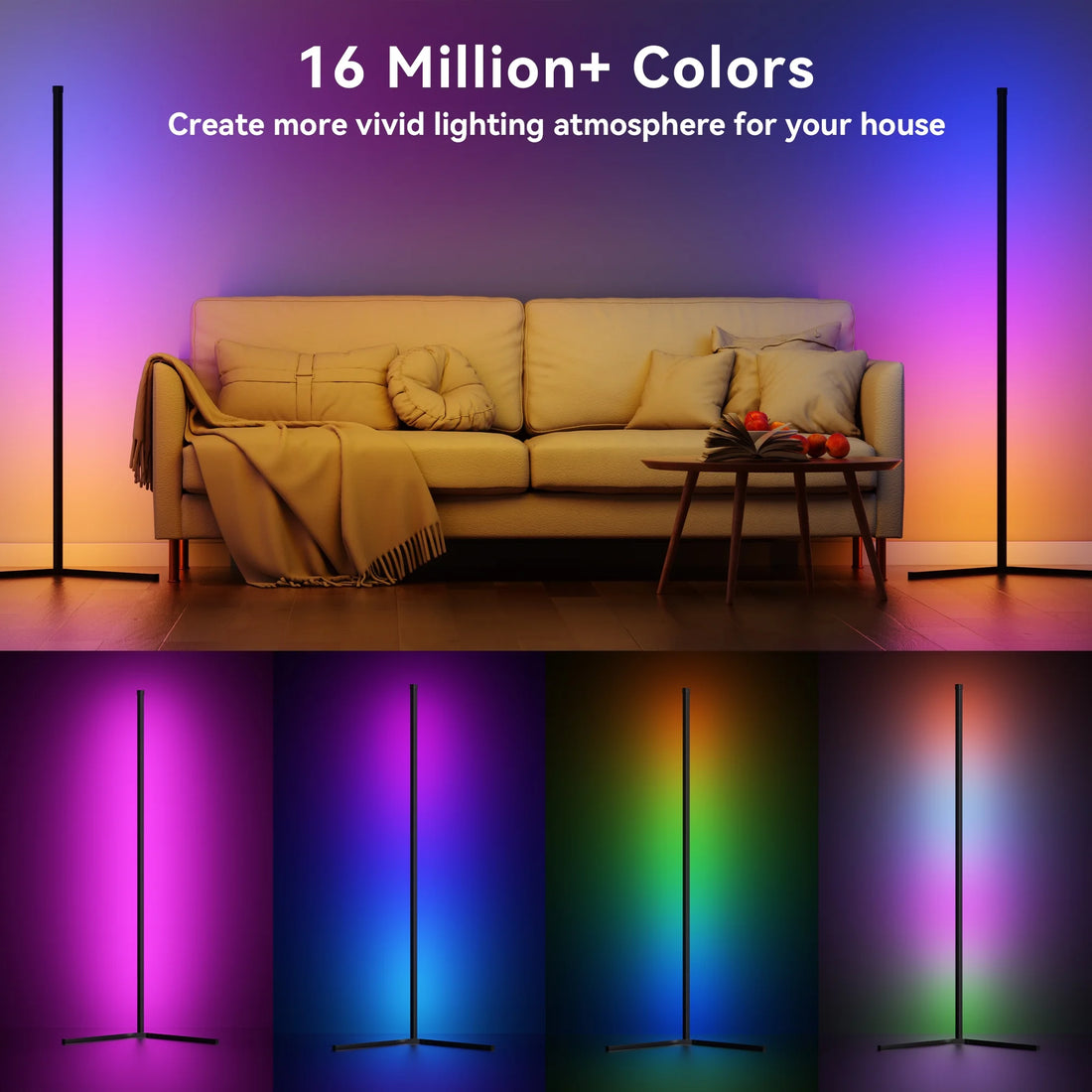 Led Corner Floor Lamp, Smart RGB Floor Lamp with App&amp;Remote, 16 Million Colors Changing, Music Sync, Modern Corner Led Light for Bedroom Living Room and Gaming Room, Timing&amp;Schedule