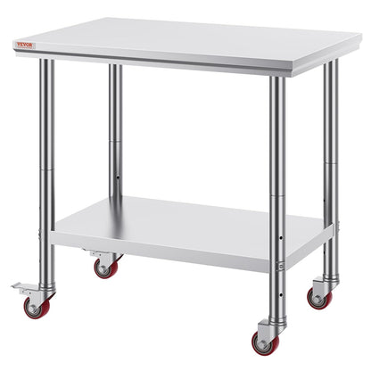 Mophorn 36x24 Inch Stainless Steel Work Table with Wheels for Commercial Kitchen