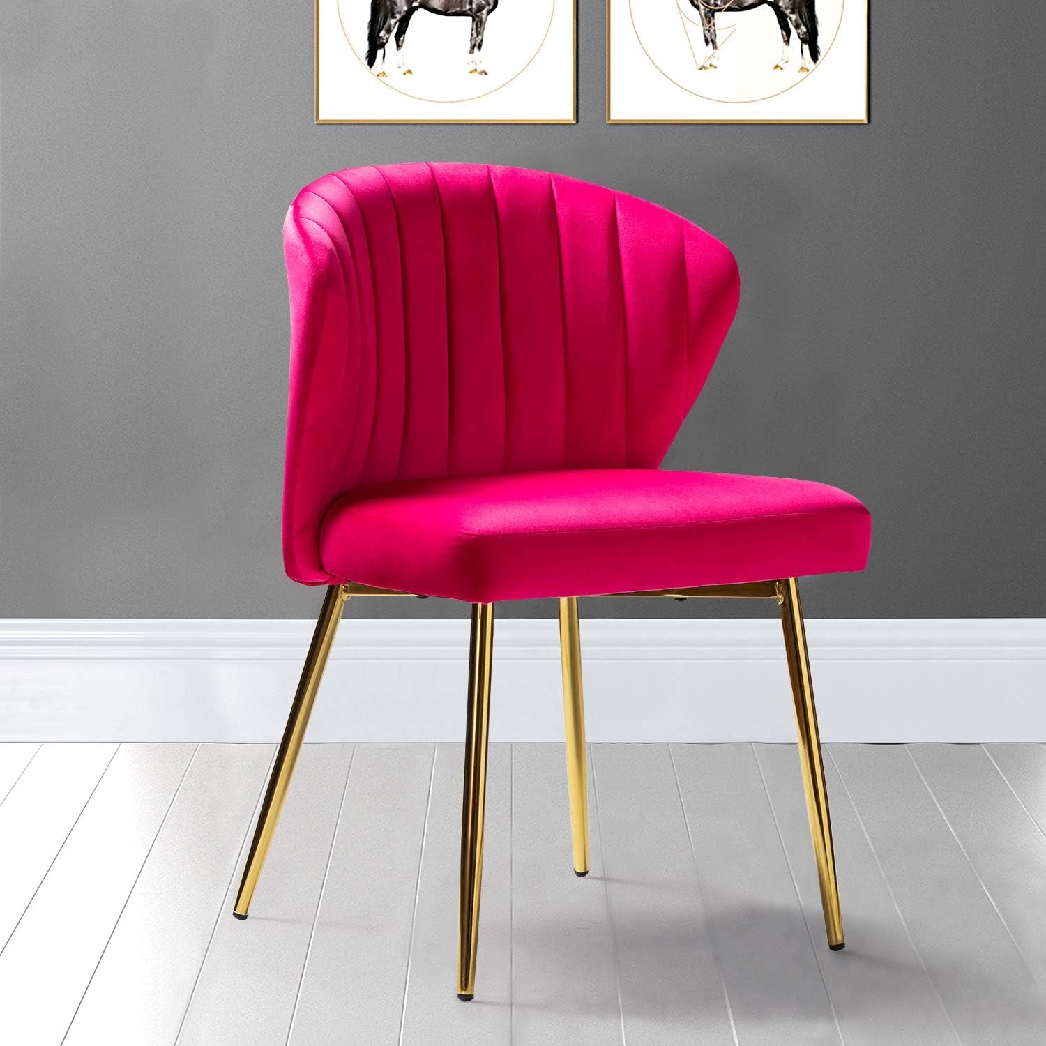 Modern Velvet Accent Chair with Golden Metal Legs, Tufted Back, Fuchsia