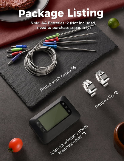 Bluetooth Meat Thermometer with 4 Probes and Remote Monitor