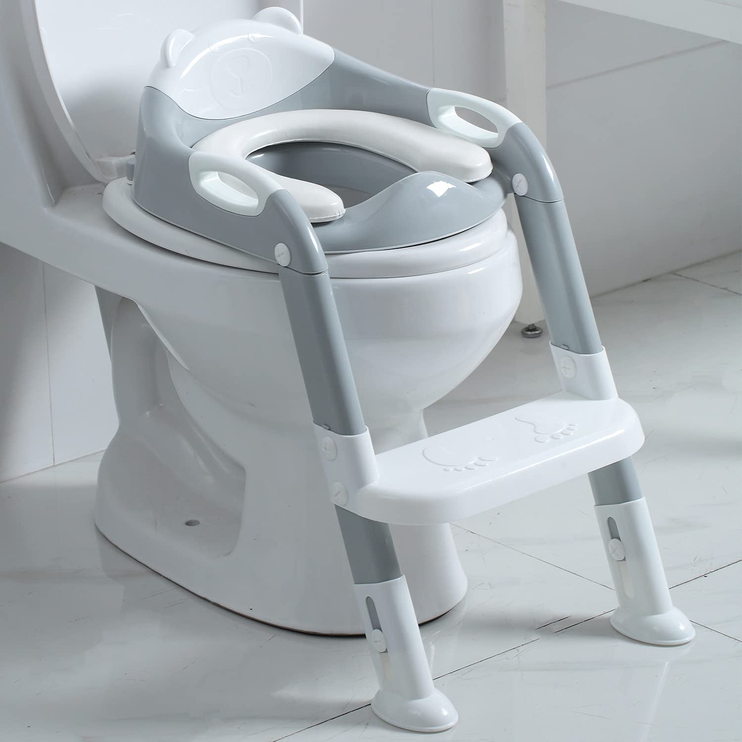 Potty Training Toilet Seat for Toddlers with Step Stool Ladder - Gray/White