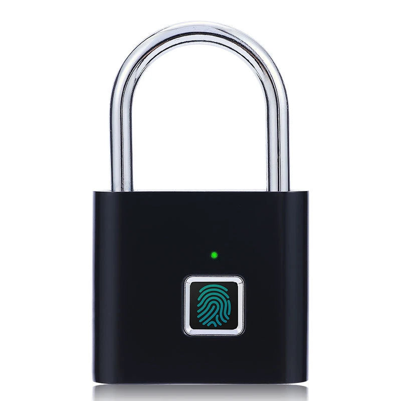 Black Silver USB Rechargeable Fingerprint Smart Lock - Zinc Alloy Security Padlock