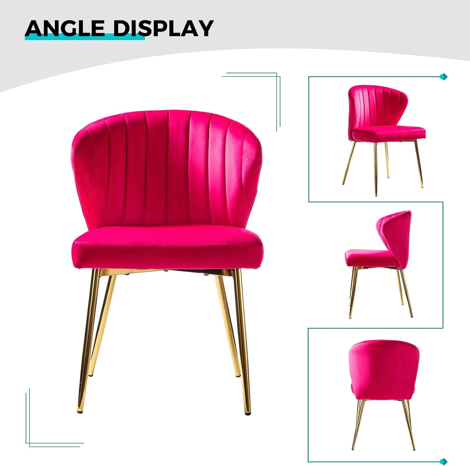 Modern Velvet Accent Chair with Golden Metal Legs, Tufted Back, Fuchsia