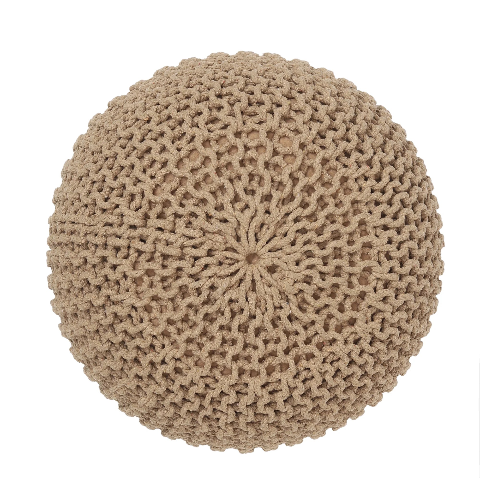 round Pouf Ottoman - Hand Knitted Cable Boho Poof Home Decor Pouffe Circular Footrest for Living Room - Bedroom - Lounge - 100% Cotton (19.5&quot;X19.5&quot;X14&quot;; Beige)