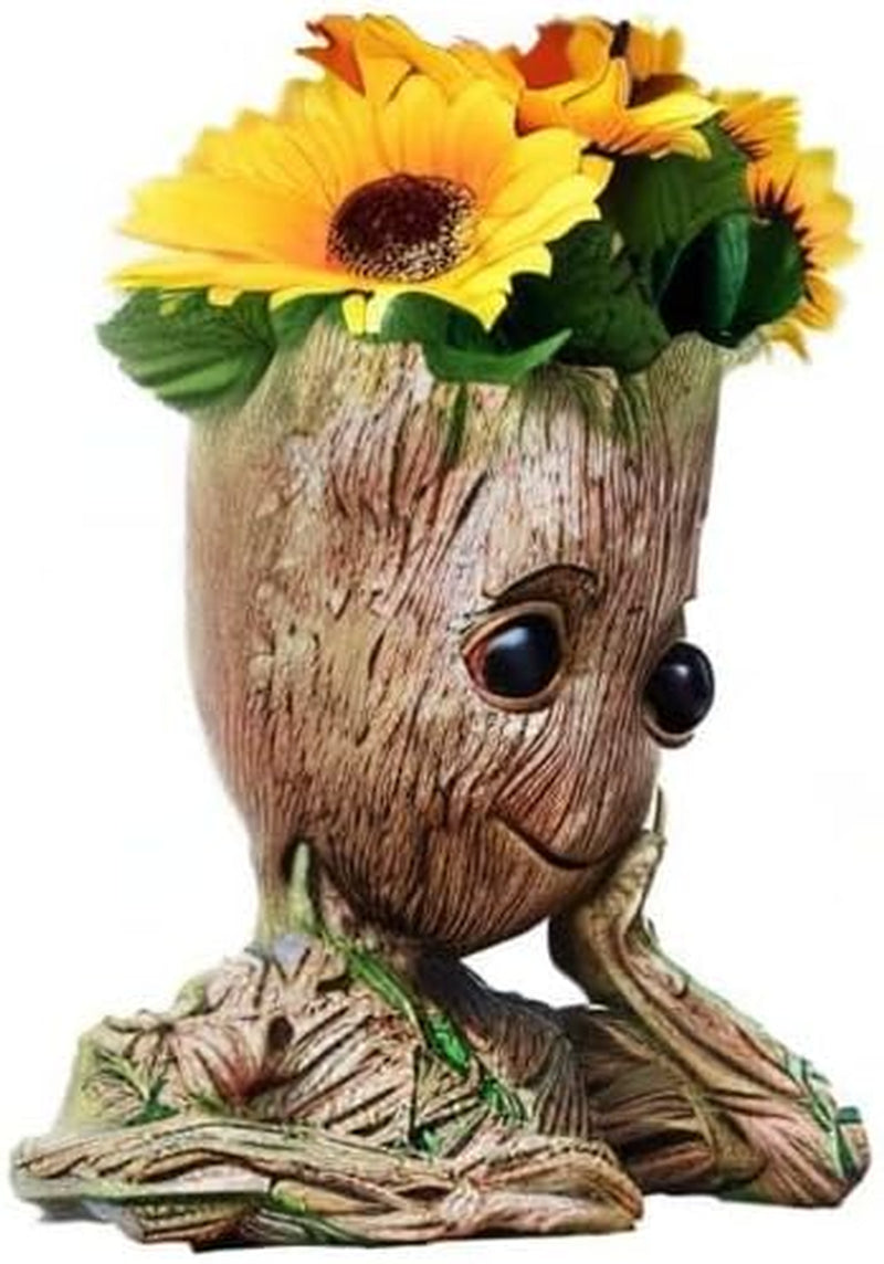 Baby Groot Pen Pot Tree Man Pens Holder or Flower Pot with Drainage Hole Perfect for a Tiny Succulents Plants 6&quot; (Grayish Brown)