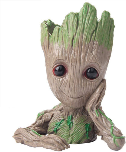 Baby Groot Pen Pot Tree Man Pens Holder or Flower Pot with Drainage Hole Perfect for a Tiny Succulents Plants 6&quot; (Grayish Brown)