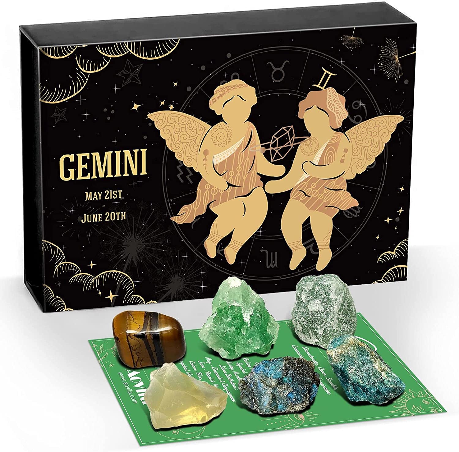 Gemini Crystals Gift Set, Zodiac Signs Healing Crystals Birthstones with Horoscope Box Set Gemini Astrology Crystals Healing Stones Gifts