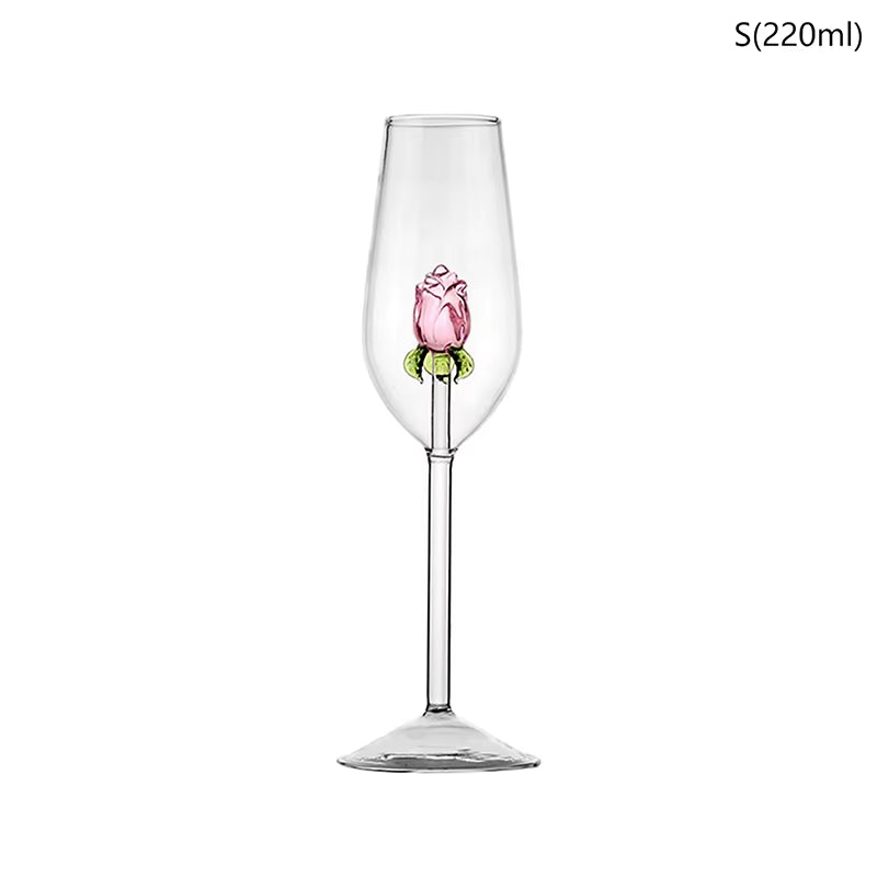 3D Pink Glass Rose Wine Goblet, Red and White Wine Glasses, Perfect Valentine Gift