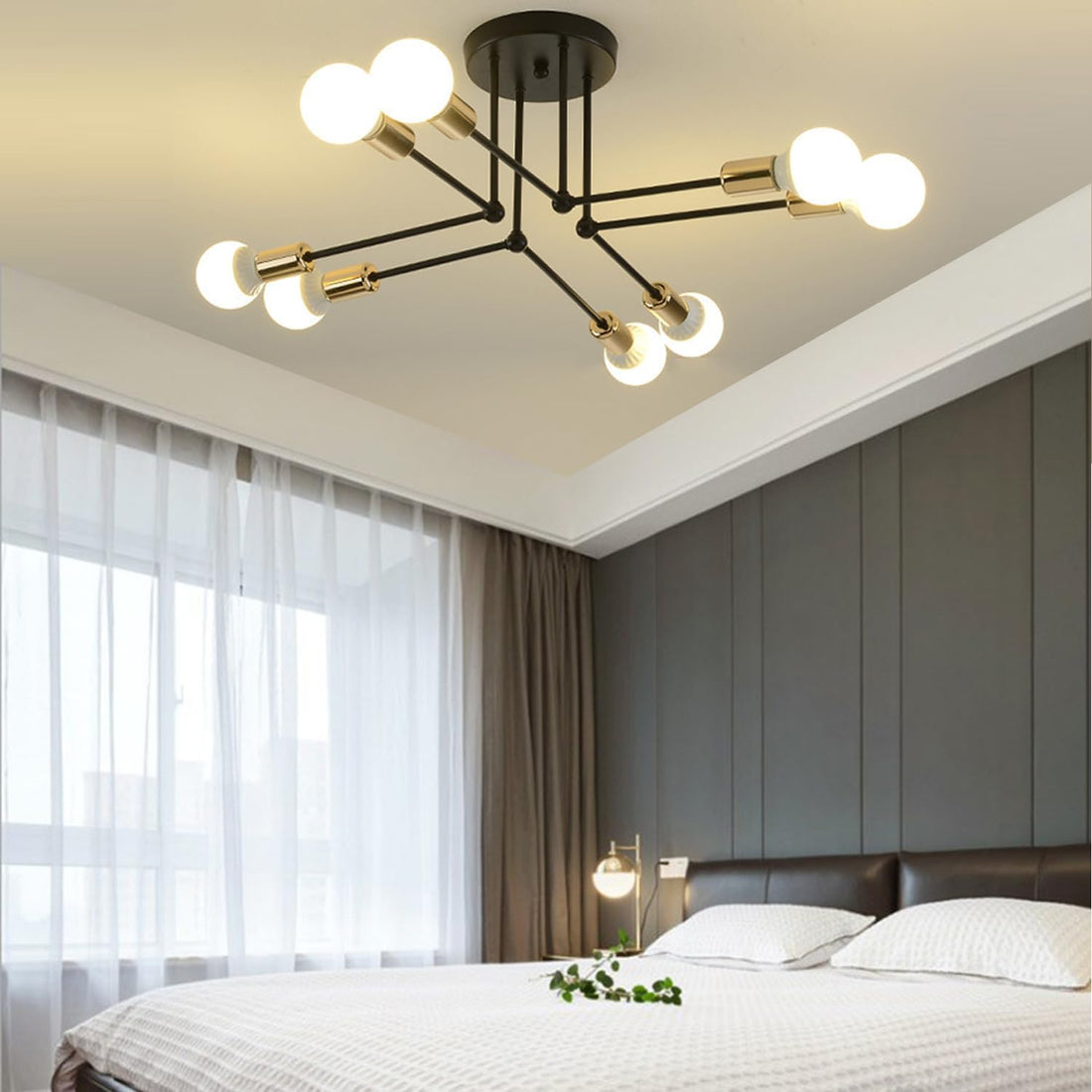 Semi Flush Mount Ceiling Light, E26 Sputnik Chandelier Lighting 8-Lights Kitchen Flush Mount Light Fixture for Dining,Room Living,Room Bedroom, Foyer