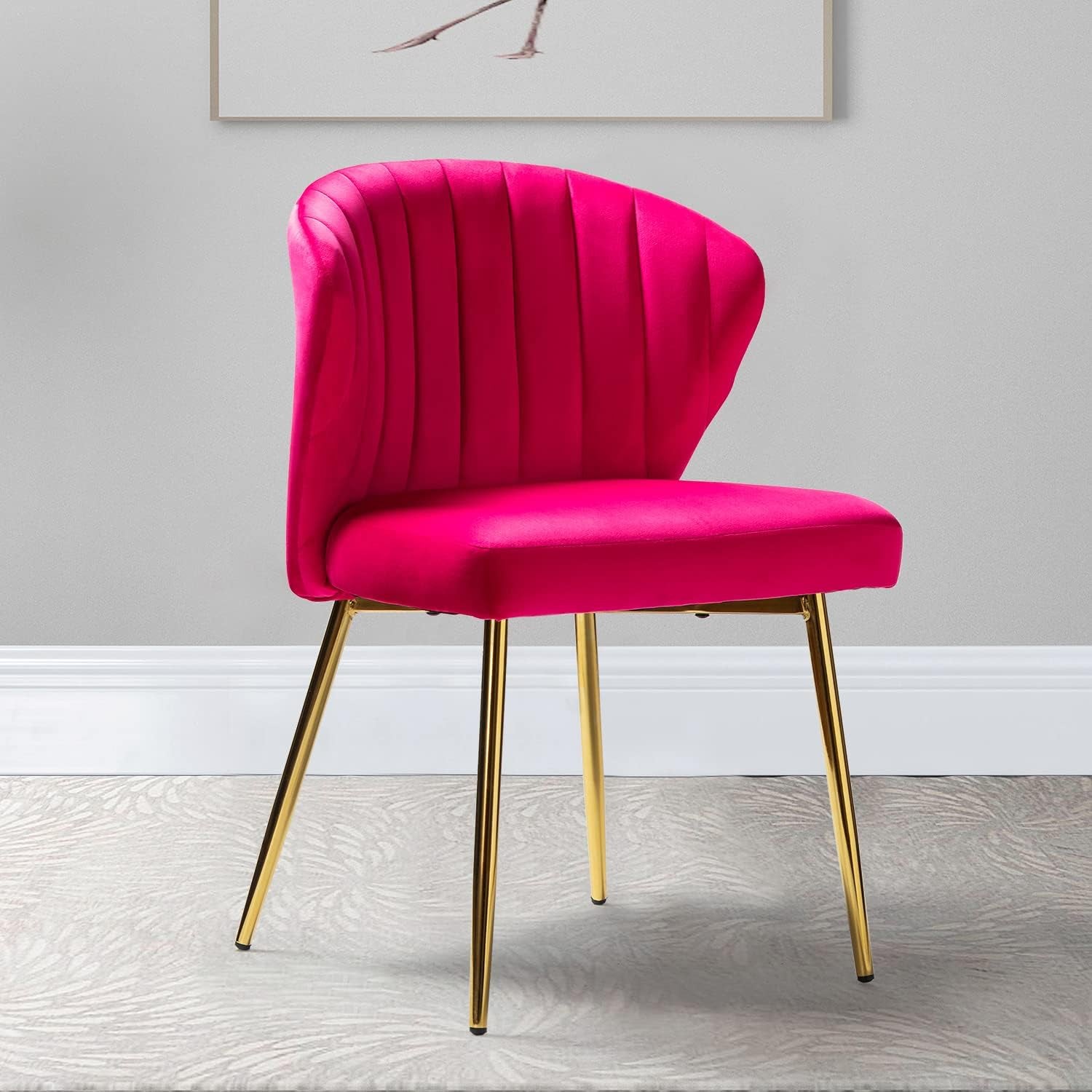 Modern Velvet Accent Chair with Golden Metal Legs, Tufted Back, Fuchsia