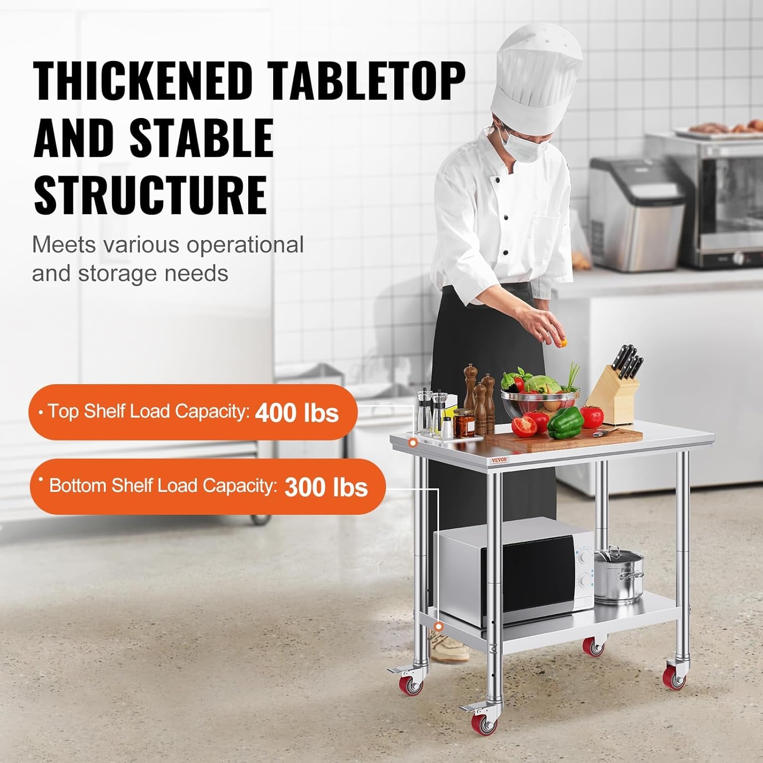 Mophorn 36x24 Inch Stainless Steel Work Table with Wheels for Commercial Kitchen