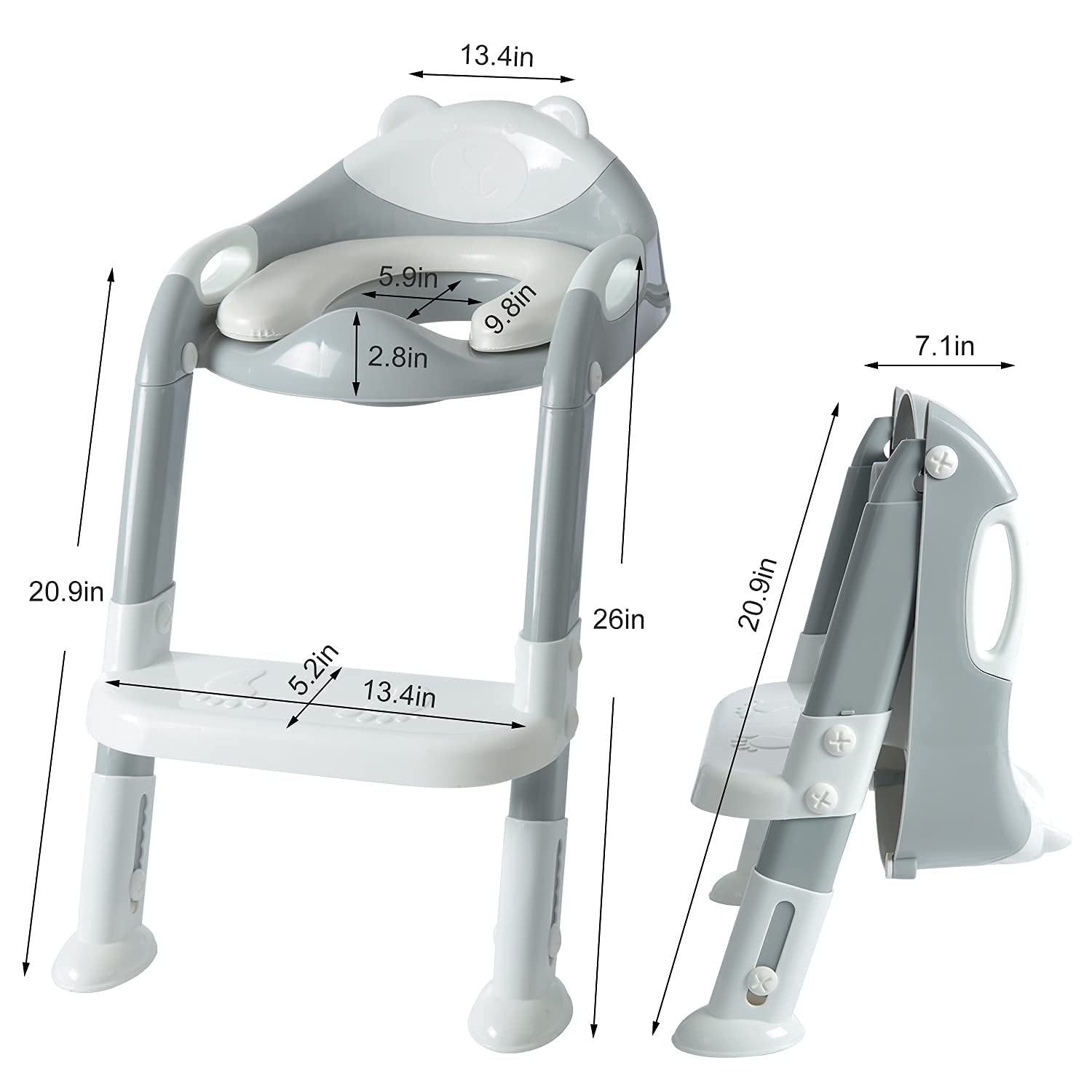 Potty Training Toilet Seat for Toddlers with Step Stool Ladder - Gray/White