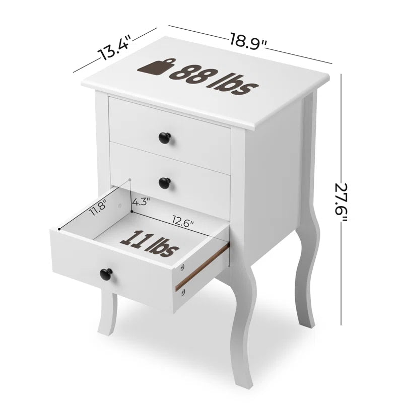 3 - Drawer Nightstand in White