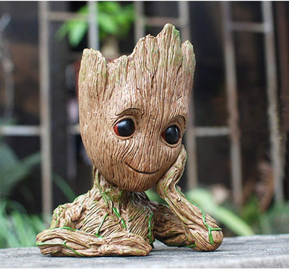 Baby Groot Pen Pot Tree Man Pens Holder or Flower Pot with Drainage Hole Perfect for a Tiny Succulents Plants 6&quot; (Grayish Brown)