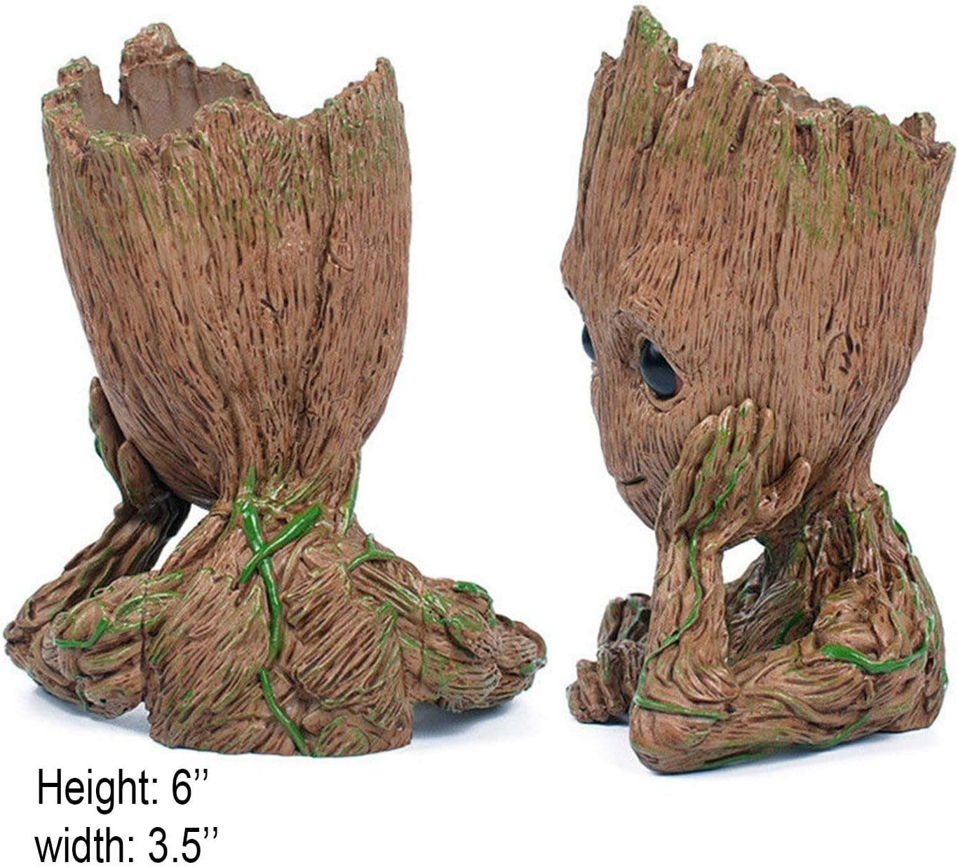 Baby Groot Pen Pot Tree Man Pens Holder or Flower Pot with Drainage Hole Perfect for a Tiny Succulents Plants 6&quot; (Grayish Brown)