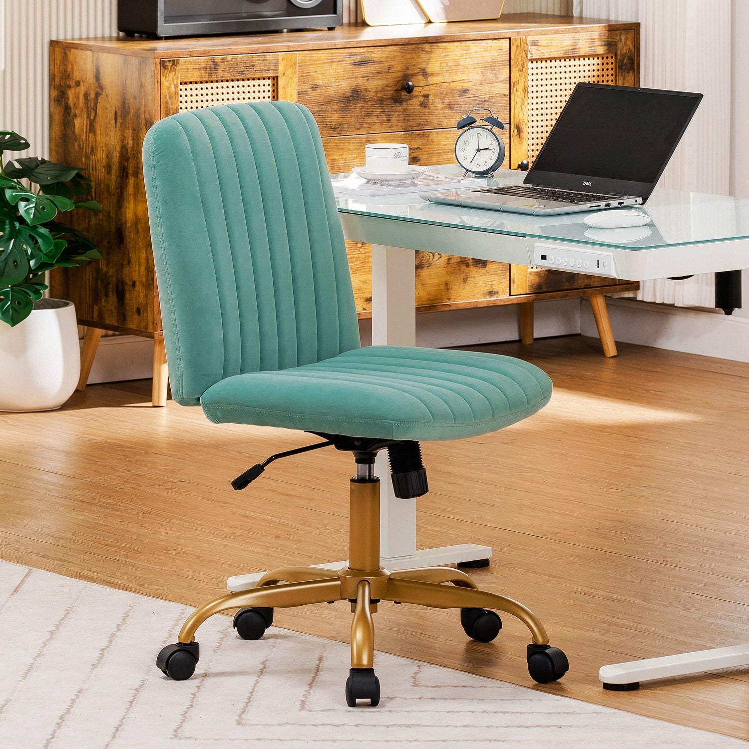 Extra Plush Velvet Channel Upholstered Office Chair, Green Sage