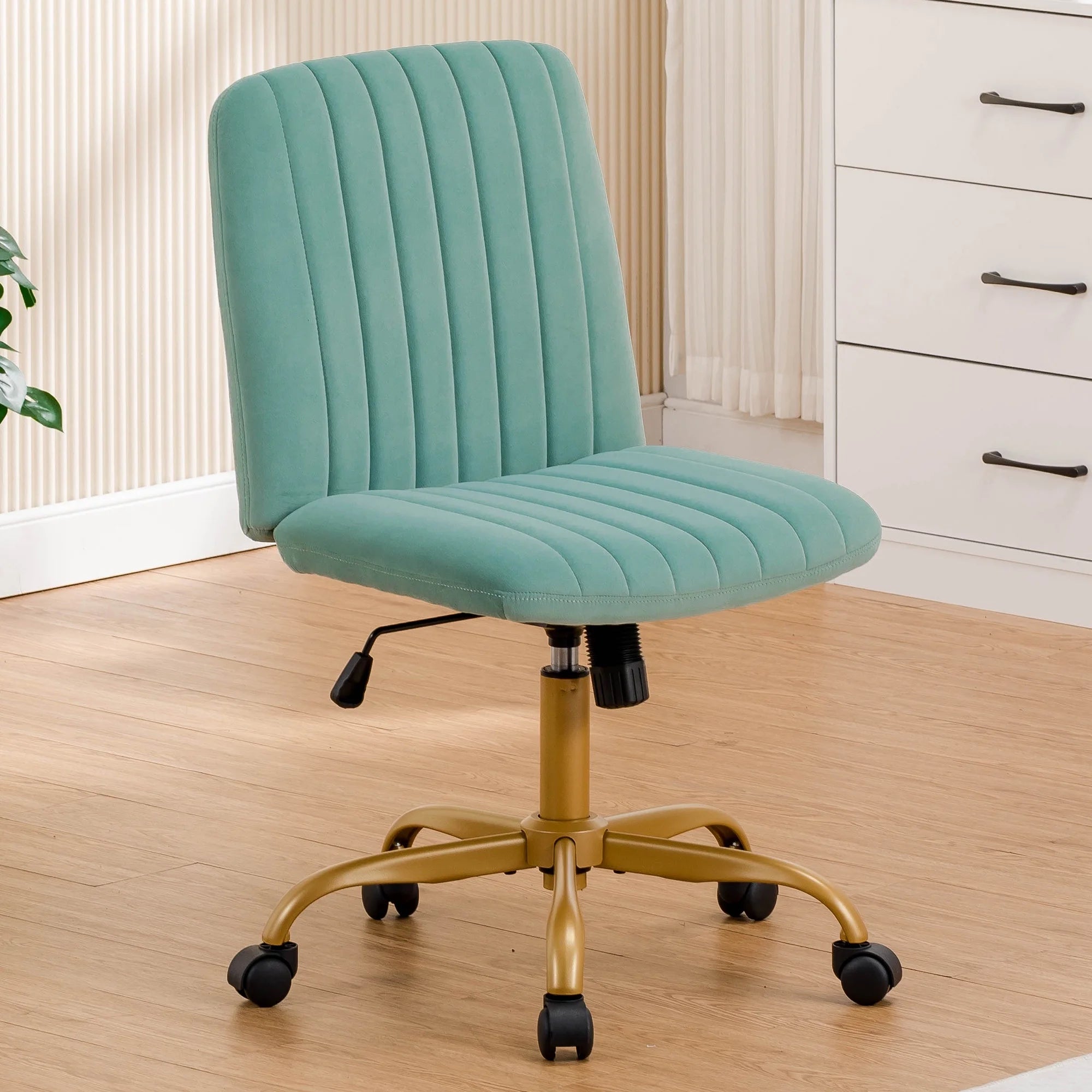 Extra Plush Velvet Channel Upholstered Office Chair, Green Sage